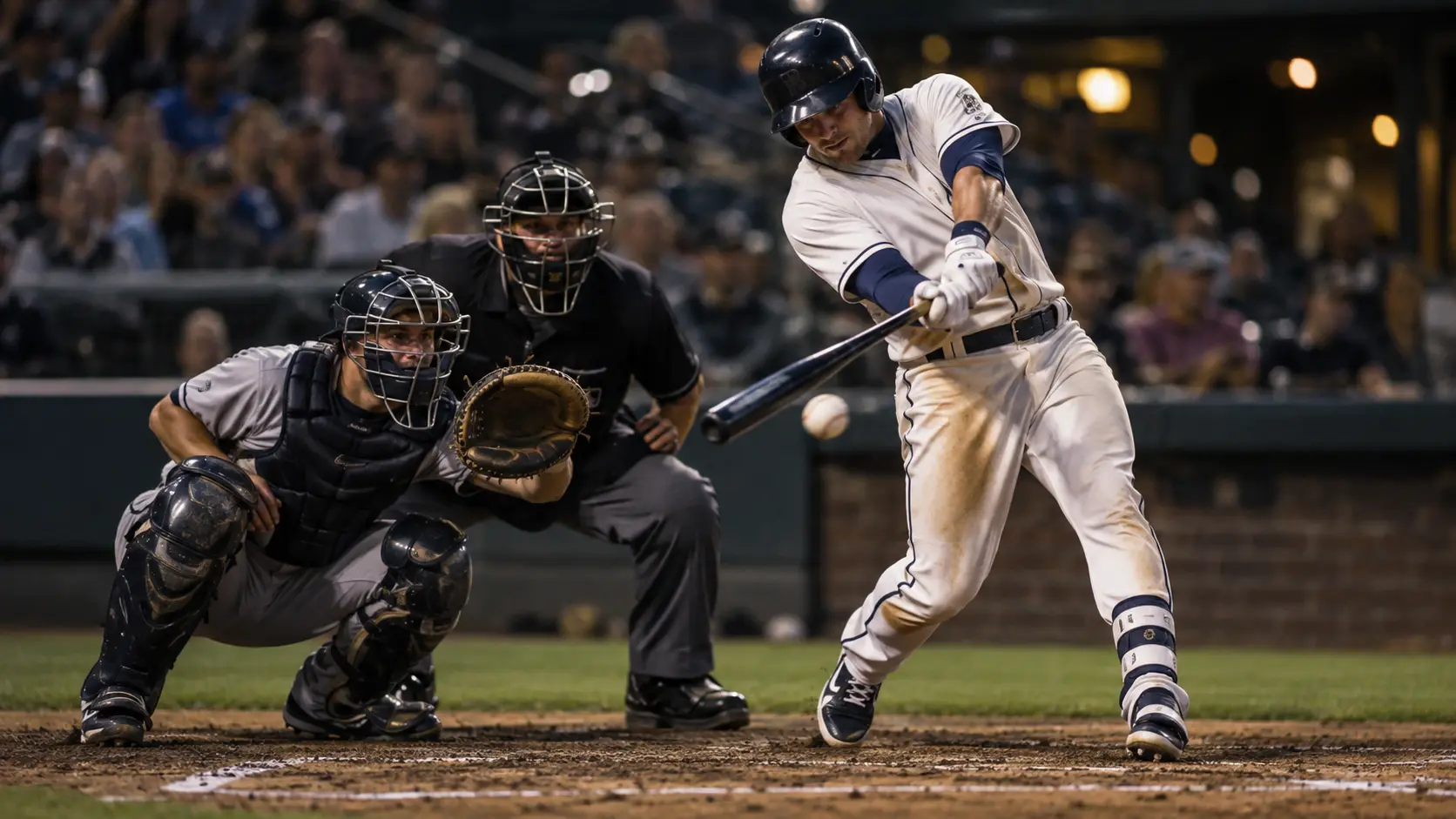 Baseball player making contact at home plate