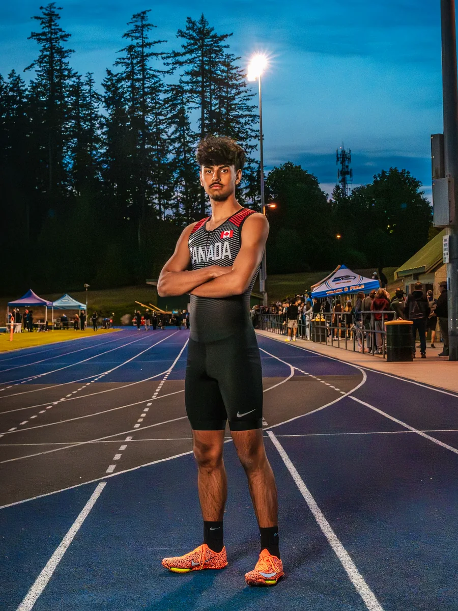 Track athlete portrait on an outdoor running track