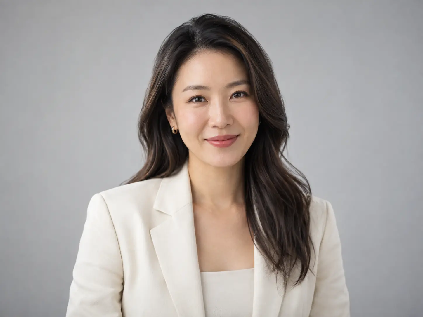 Professional corporate headshot of a woman in a cream blazer