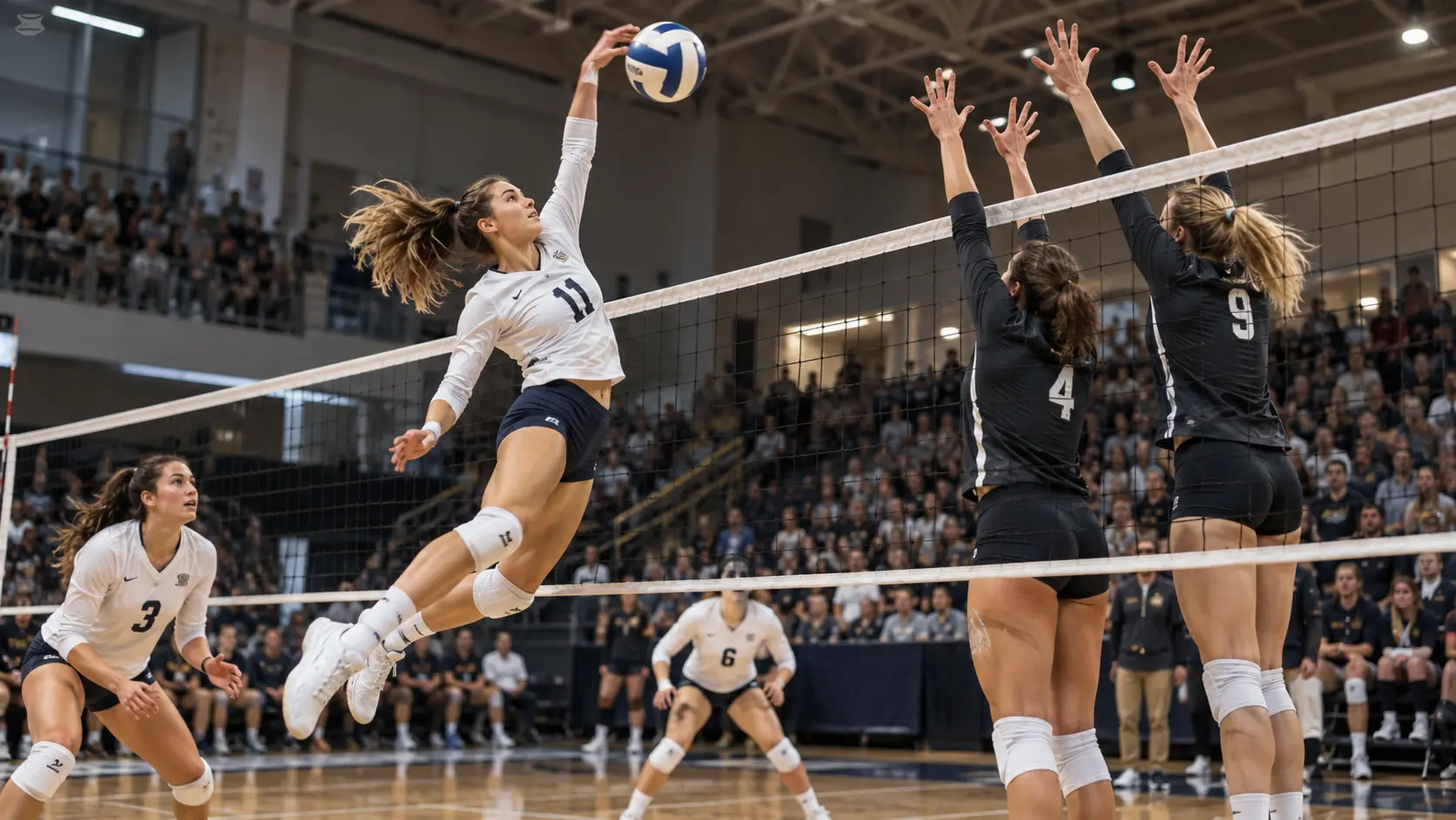Volleyball player rising for a spike