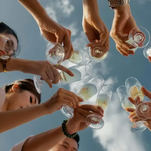 Guests raising glasses in a celebratory toast