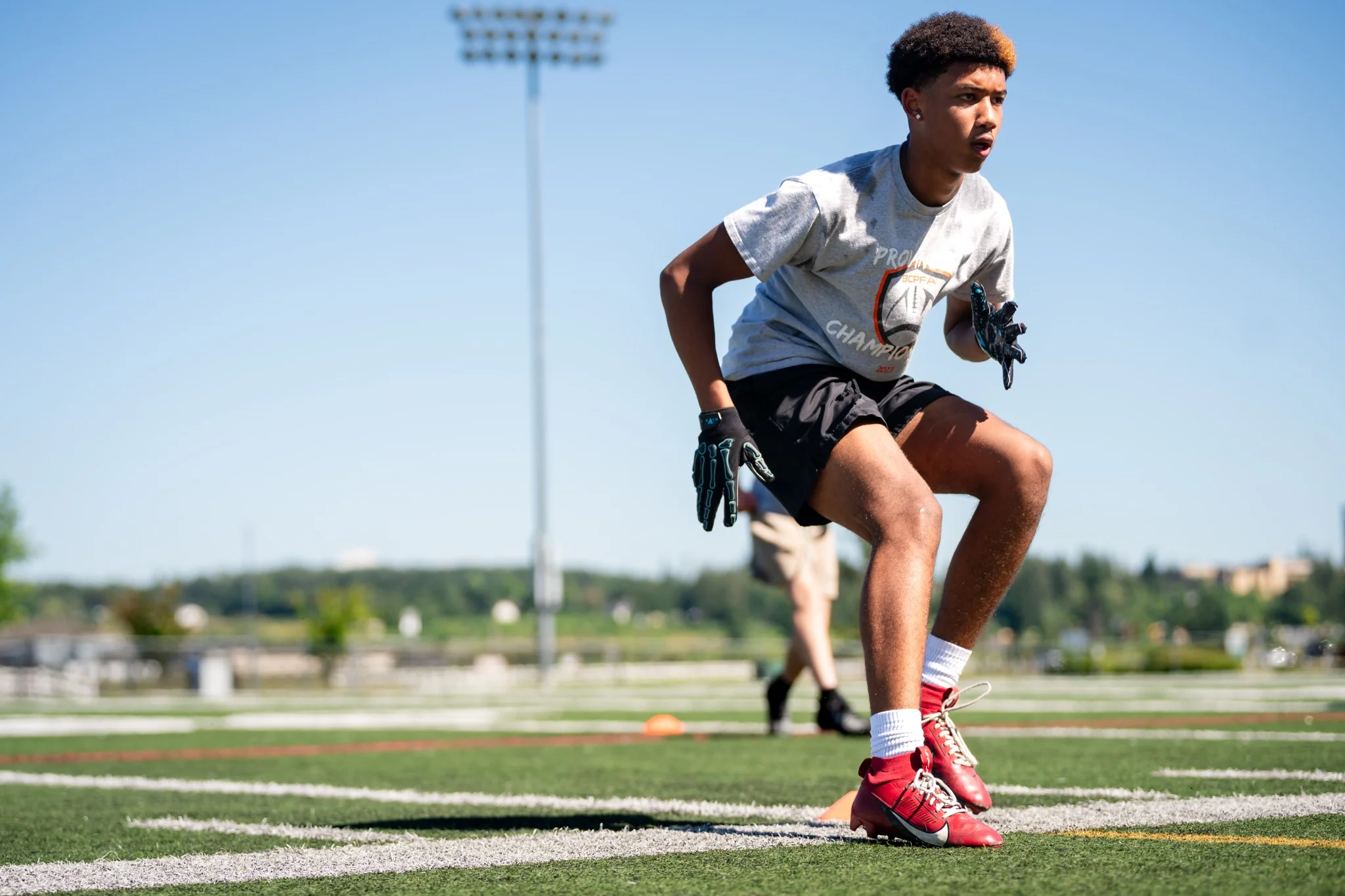 Football player training on the field